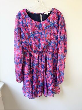 Skies Are Blue pink purple floral long sleeved mini dress Archer